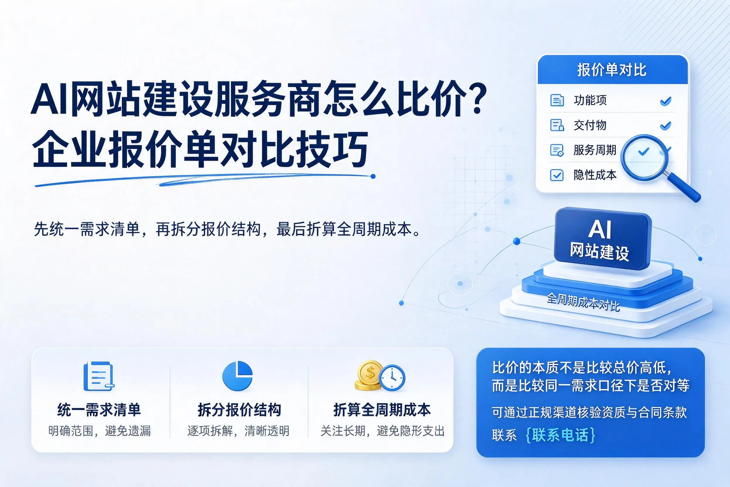 AI网站建设服务商怎么比价?文昌企业报价单对比技巧