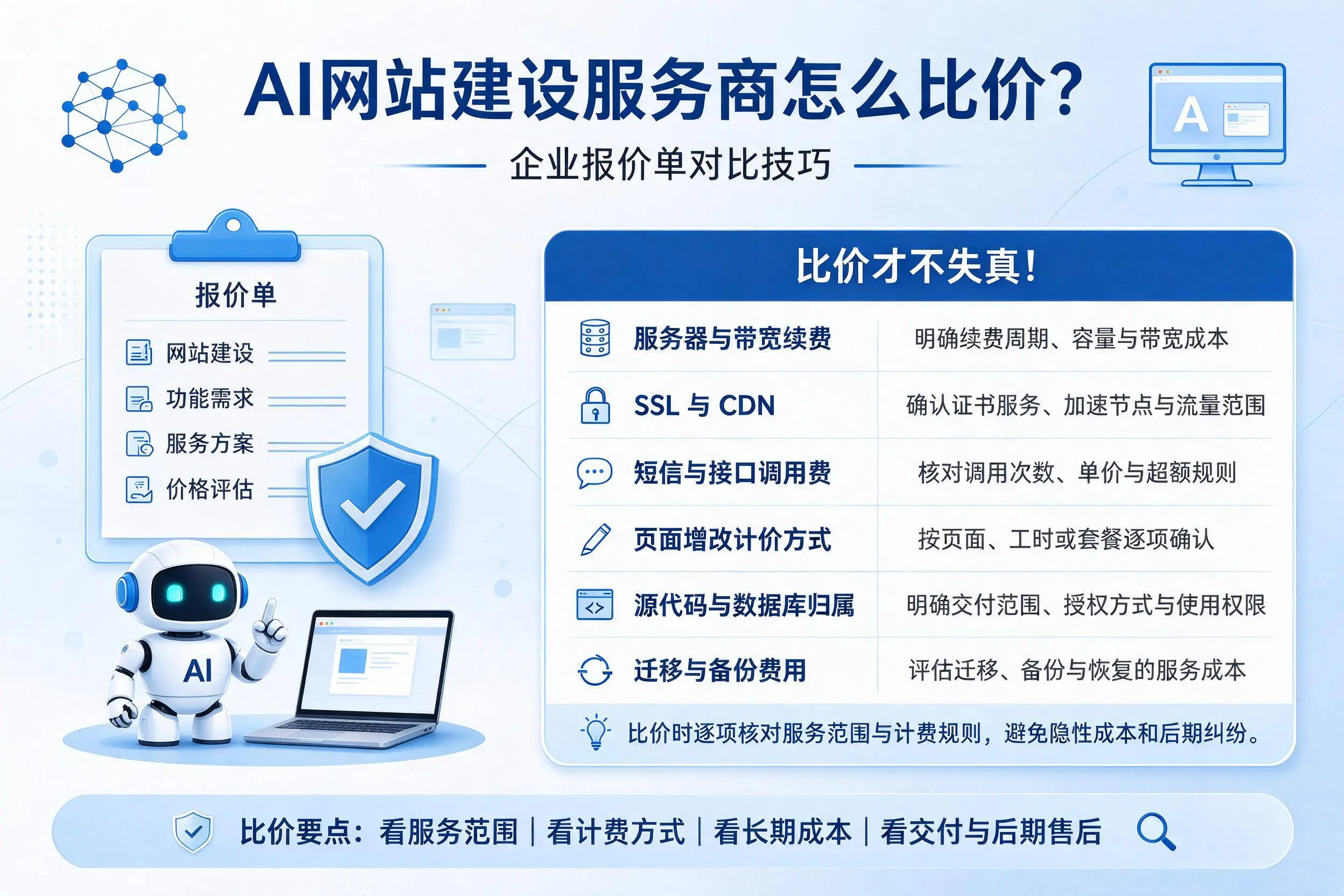 AI网站建设服务商怎么比价?文昌企业报价单对比技巧